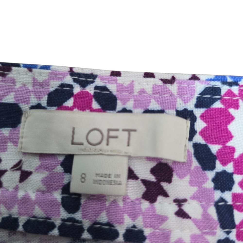 LOFT Linen Blend Wrap Midi Skirt Women 8 Boho Geometric Tie Waist Pink Blue - Picture 10 of 11